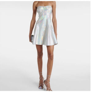 NORMA KAMALI Grace Strapless Mini Dress Silver Hologram Iridescent Size Large